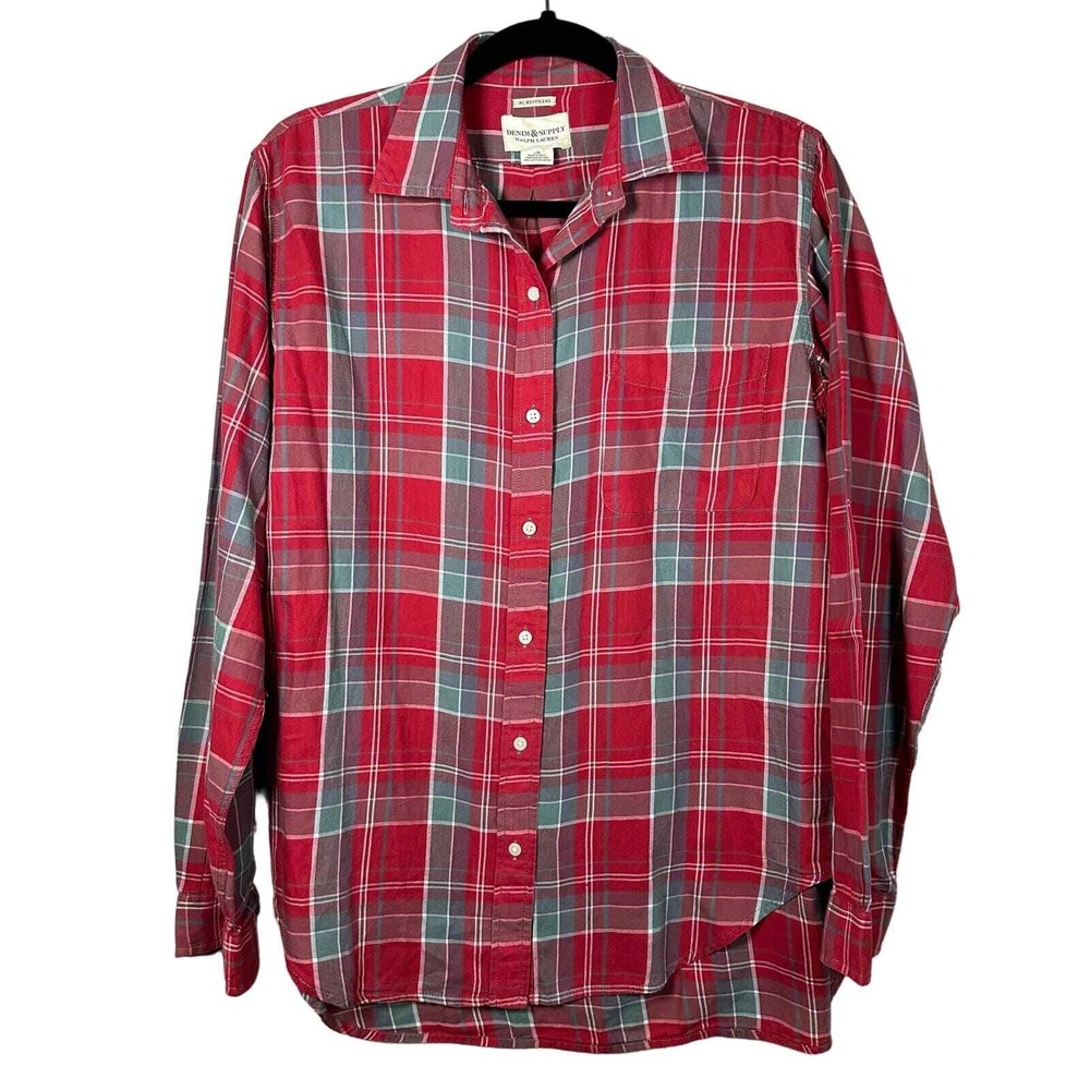 Denim & Supply Ralph Lauren Large Button Down Red Plaid Long Sleeve Boyfriend